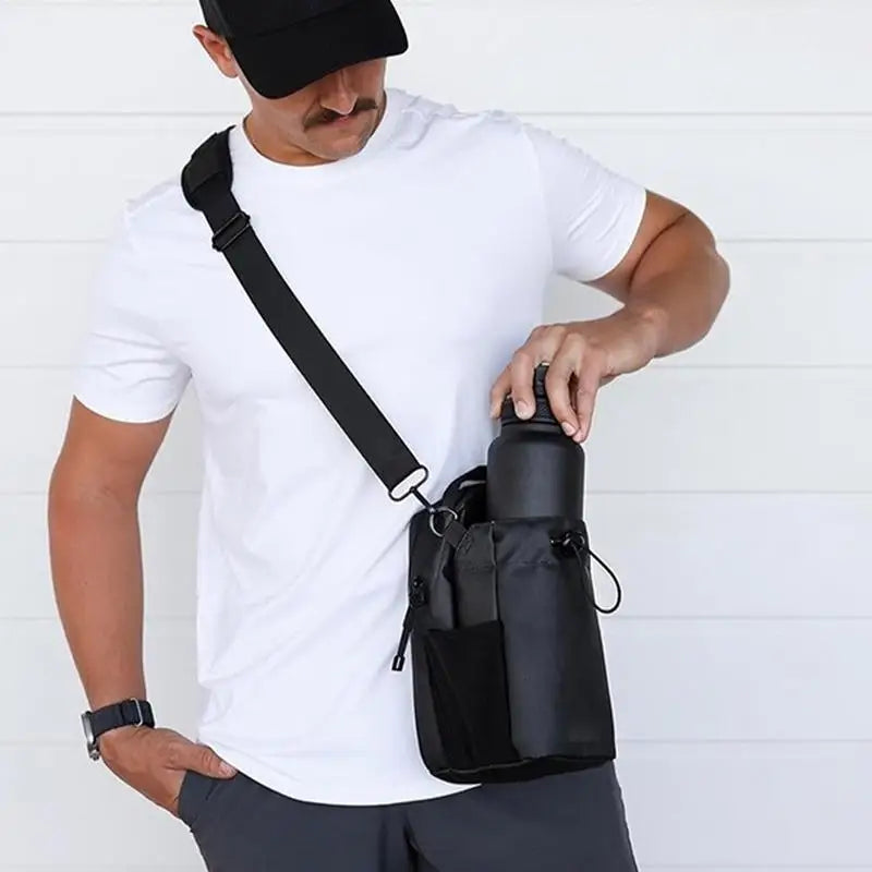 Magnetic Gym Water Bottle Bag Holder Portable Phone Sling Bag with Phone Pocket Built-In Magnet for Men Women Sports Fitness